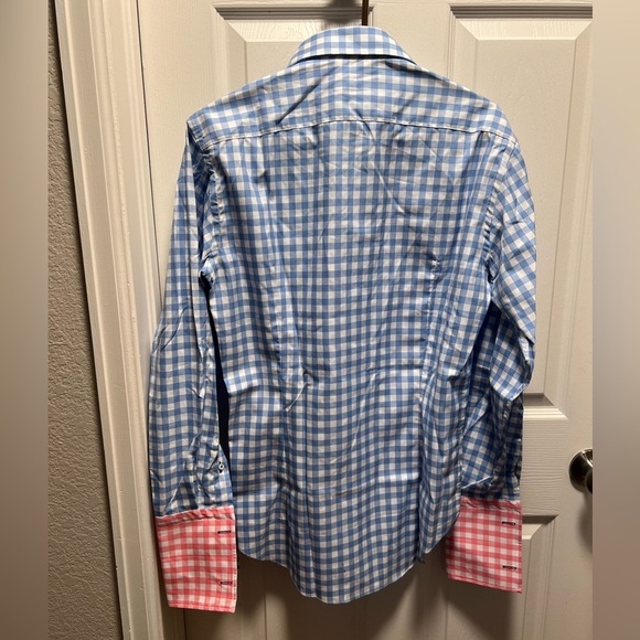 Duncan Quinn | Men's Button Down Top Check White‎ Blue Pink 15.5 Cotton - Picture 2 of 7